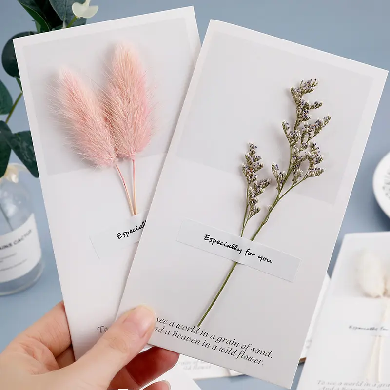 Andmade-tarjeta de felicitación de flores secas, tarjeta de felicitación de cumpleaños literaria creativa, regalo de San Valentín
