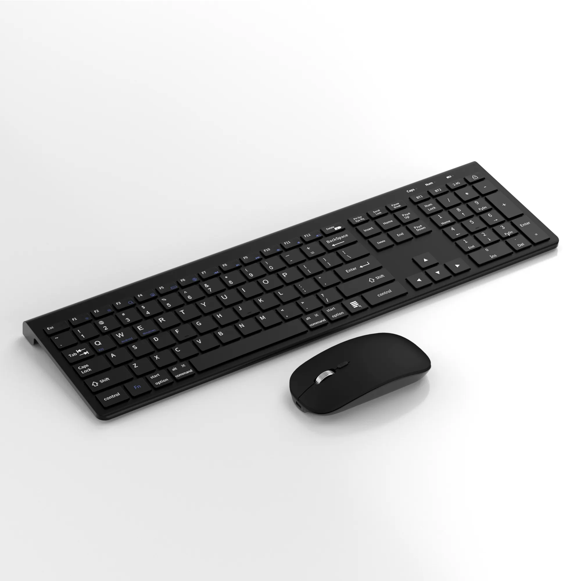 2.4ghz kablosuz fare ve klavyeler ergonomi Mini şarj edilebilir kablosuz Bluetooth klavye ve fare Combo Win ve Mac destekler