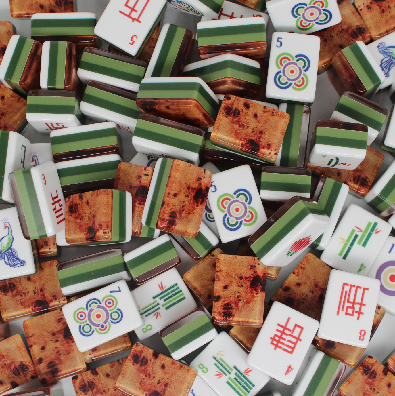 Fichas de mahjong de vetas de madera verde