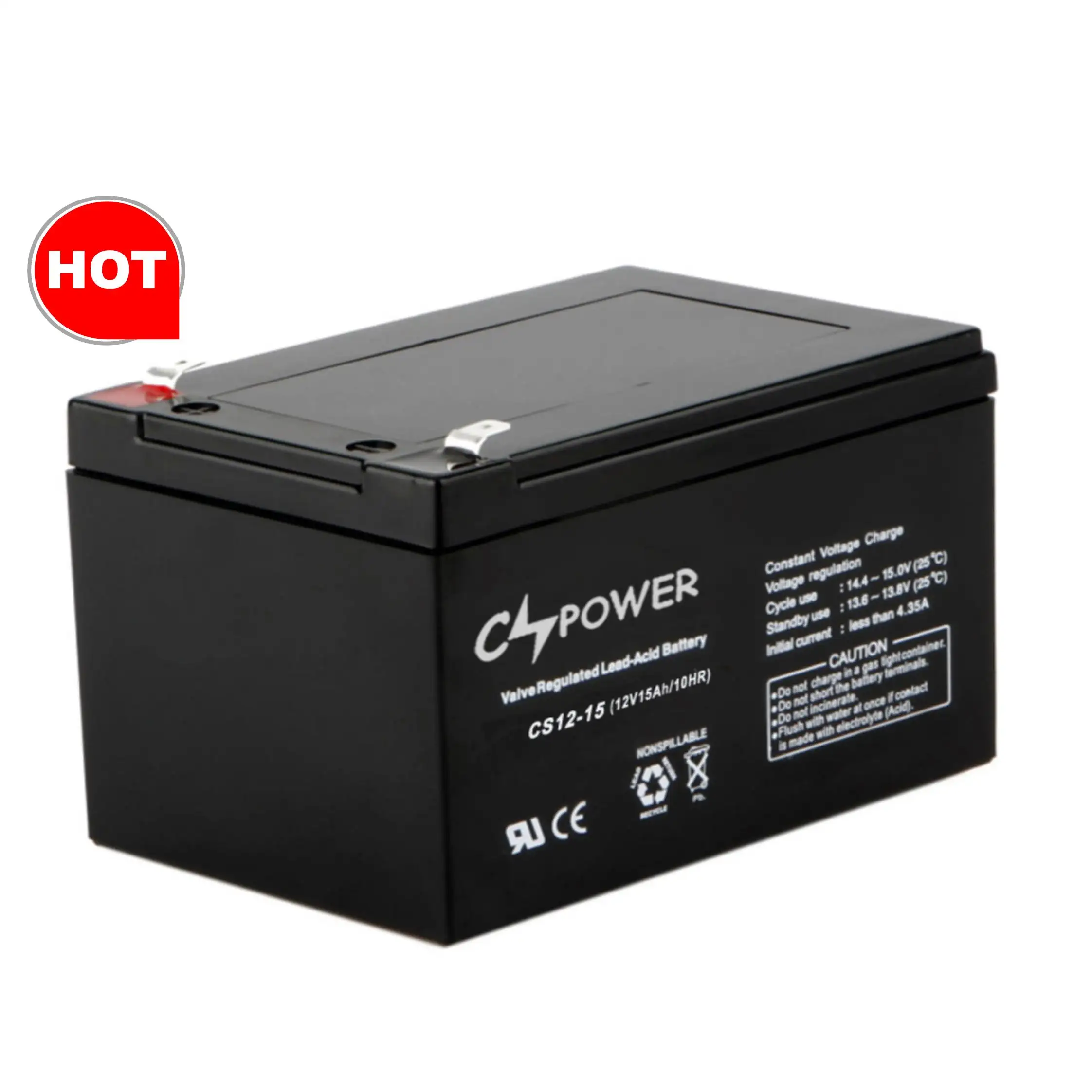 Cspower 12V 15ah UPS niêm phong chì axit AGM chu kỳ sâu có thể sạc lại pin CS12-15