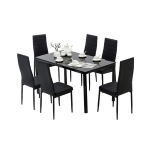 <strong>Rectangular</strong> Glass Top Kitchen <strong>Tables</strong> and Chairs Set Dining Room <strong>Table</strong> Set for 6 Black - Product Image 5