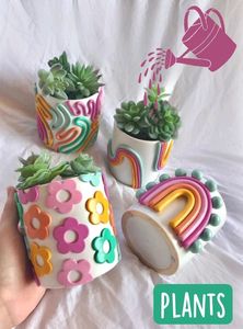 レトロなカラフルなポットプランター植物のためのかわいいレインボーポットセラミックポット - Product Image 2