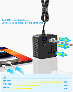 200瓦汽车交流电源逆变器Dc 12v至220V车载转换器usb-c Pd Usb Qc3.0快速充电端口汽车充电器适配器 - Product Image 4