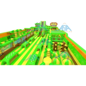 Custom Green Big Bounce House Trampoline Park Inflatable Theme Park Games With <strong>Side</strong>, Obstacle Course