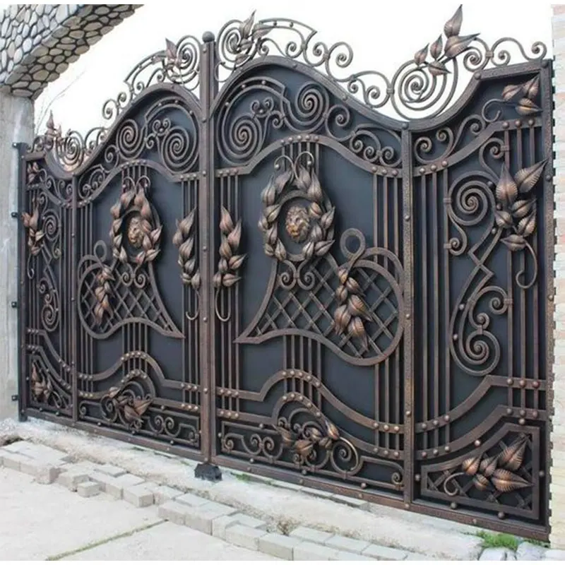 Foshan top venda de ferro design portão principal fotos marrom preto portão de ferro design portão de ferro fundido