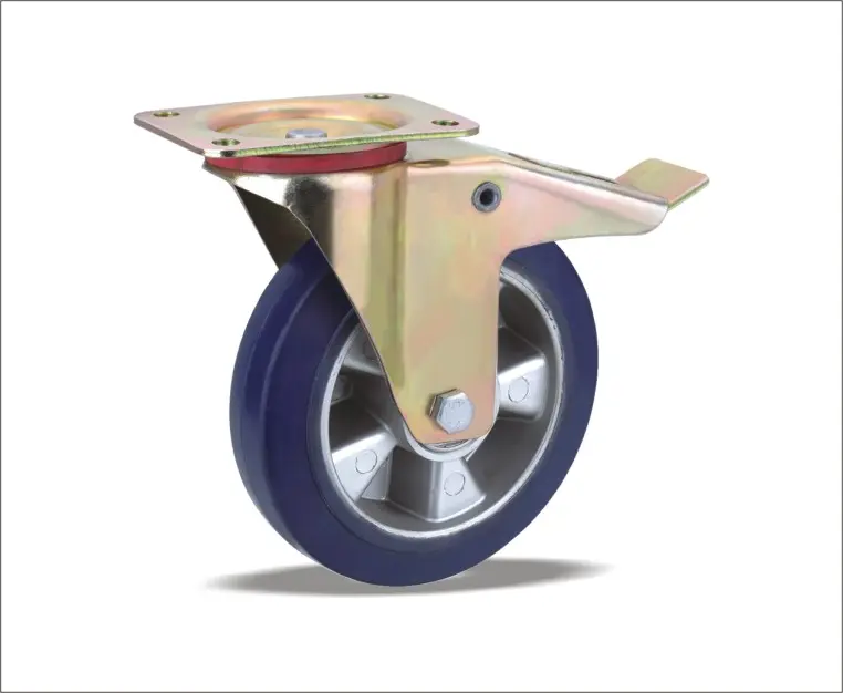 Black Aluminium Core Rubber Castors With High Load Capacity And Universal Brake Fixed Castors For Industrial Use