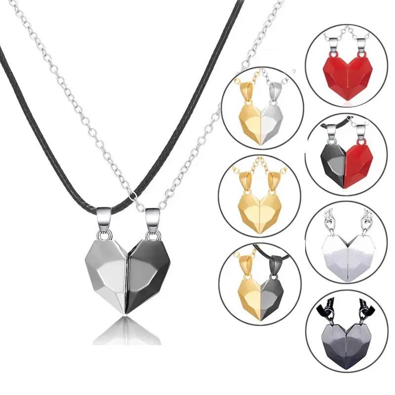 Saint Valentin Amour Coeur Collier Noir Blanc Pierre Magnétique Couple Collier Bijoux Femmes Bijoux Alliage Collier Vintage Zg