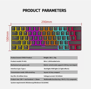 เชอร์รี่แบรนด์61-keys คีย์บอร์ดเกมแบบมีสาย60% เกมเมอร์ RGB backlit พร้อมตัวเลือกไร้สาย - Product Image 6