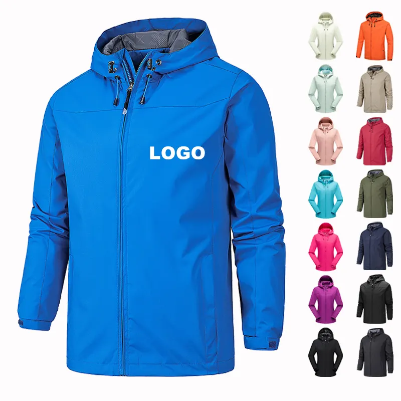 Cortavientos impermeable a prueba de agua para hombre y mujer, chaqueta impermeable con logotipo personalizado, de talla grande