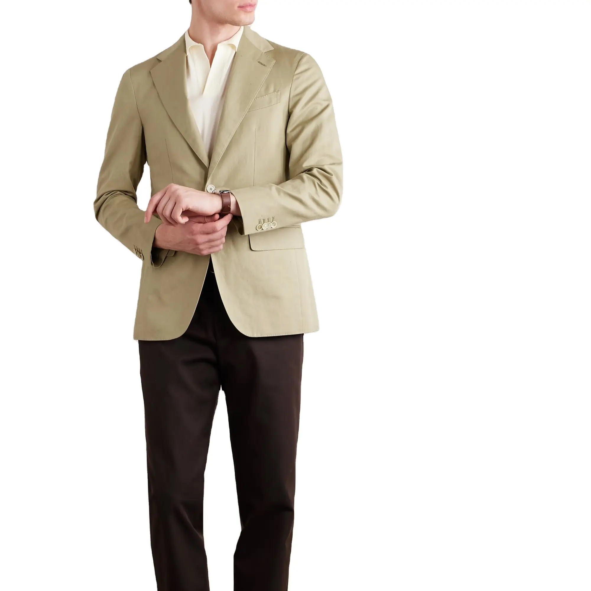 Novo Khaki Cor Sólida Negócios Causal Mens Ternos Coats Blazers Dois Botões Flap Bolso Blazers Casuais Inteligentes para Homens