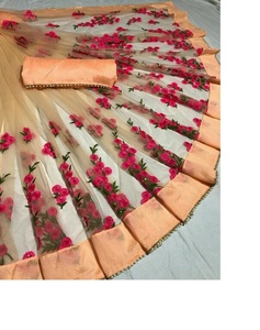 Etnik giysi parti giyim tasarımcısı saree surat nakış çalışması net kumaşlar ve inci taş İşi sarees ile inci dantel sınır - Product Image 5