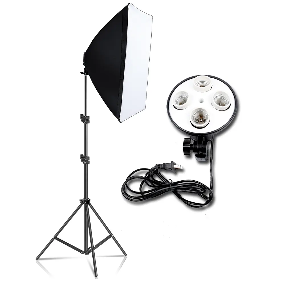 Jingying softbox de estúdio fotográfico, alta qualidade, 4 cabeças 50x70cm, iluminação preta, com suporte