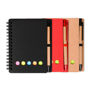 Cuaderno en espiral con Logo personalizado, Bloc de notas con cubierta de papel Kraft, notas adhesivas y bolígrafo ecológico