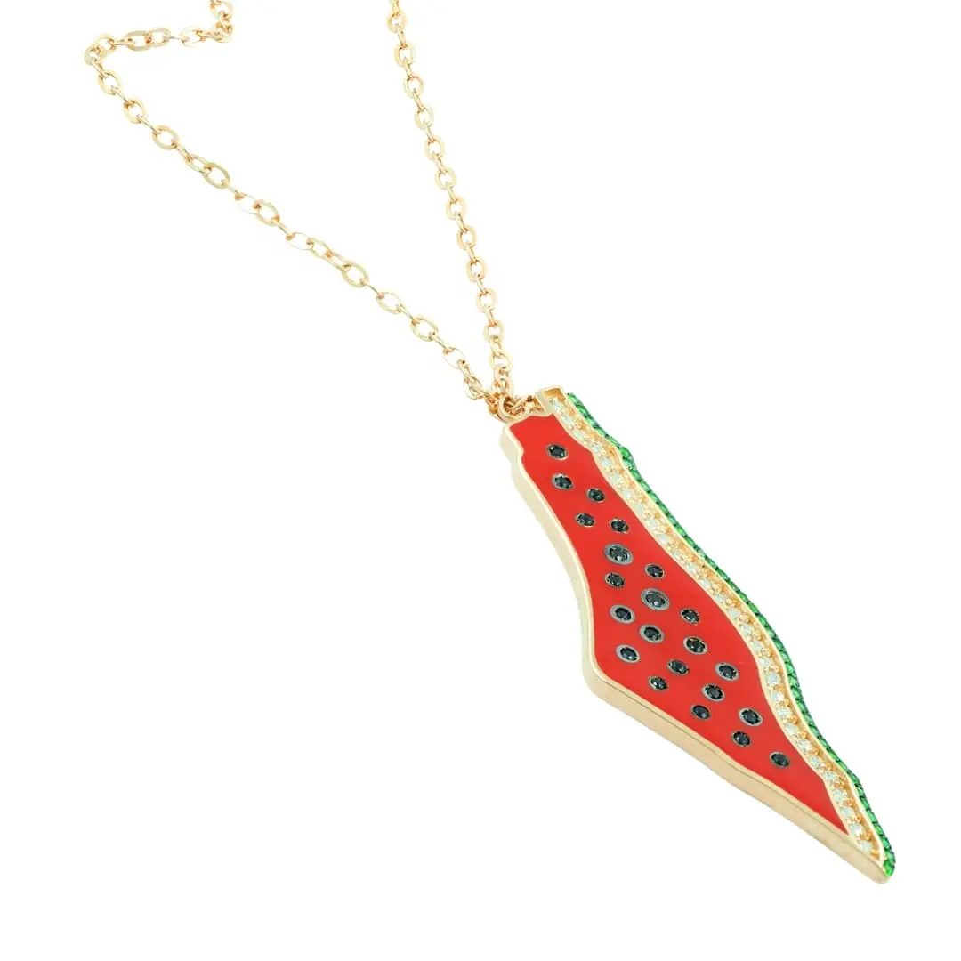 Enamel-Wassermelone Palästina-Halsband islamischer Schmuck 316l Edelstahl PVD 18k vergoldet Kristall Palästina arabischer Halsband