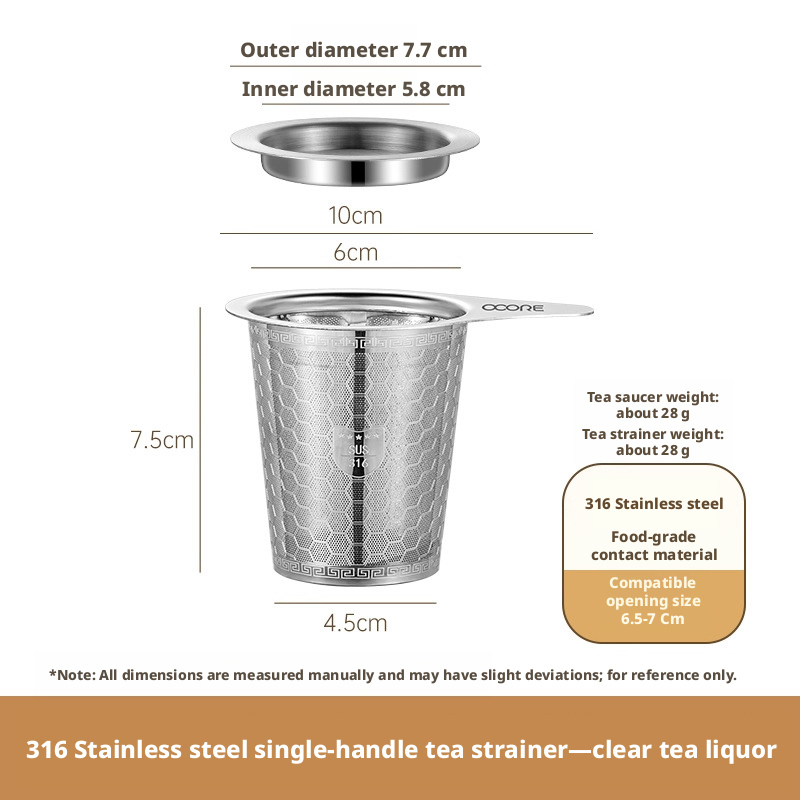 Colador de té plateado 316 de 200 ml con un solo asa