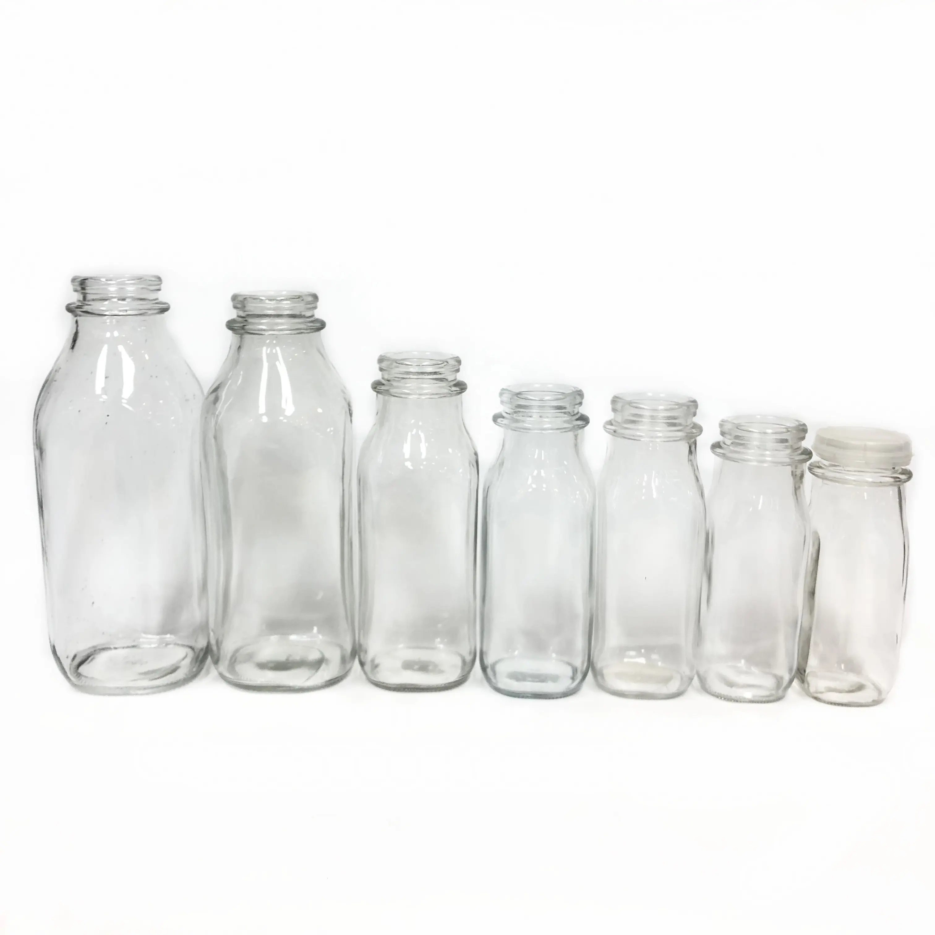 Großhandel 1000ml 500ml 400ml 250ml 200ml französisch platz glas getränke flaschen mit kunststoff deckel für obst saft milch