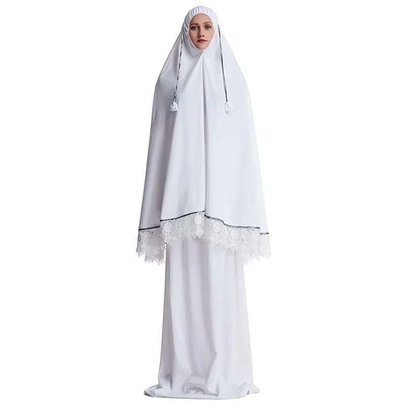 Vestido de burka de gasa de algodón de longitud completa para mujer, conjunto de hiyab musulmán para adultos, vestido de oración con velo islámico