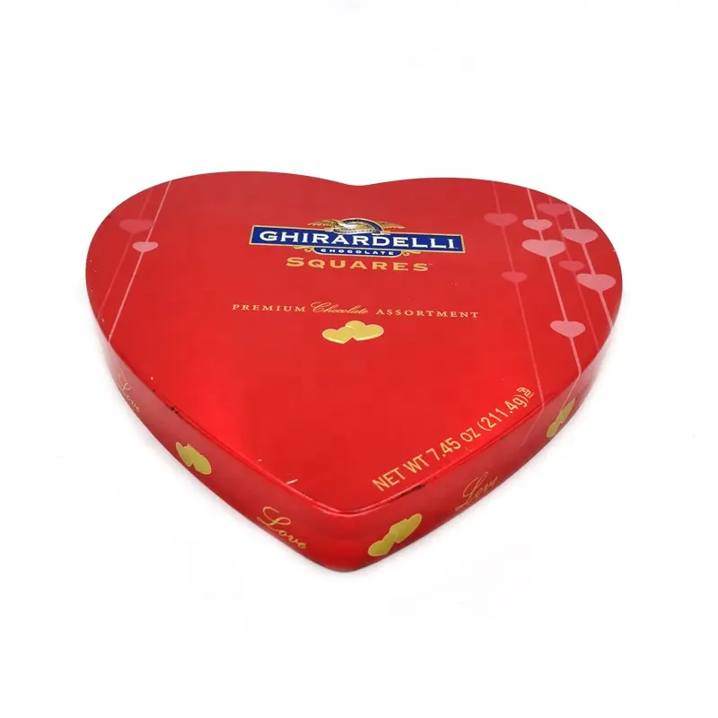 Lata de chocolate de doces de metal fofa, forma de coração, de lata de presente personalizada para casamento e férias