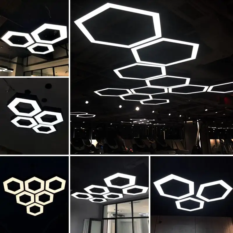 Lámpara colgante de techo moderna con panel LED hexagonal suspendido personalizada para decoración interior