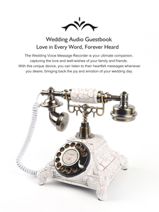 Telepon Antik Berwarna Putih Perunggu Emas untuk Buku Tamu Pernikahan, Buku Tamu Roulette Dial dengan Rekaman Audio - Product Image 6