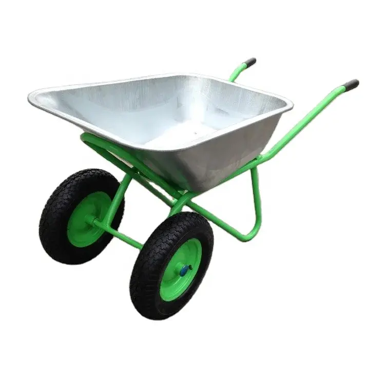 Heavy Duty Metal Wheel barrow dupla roda Wheelbarrow para Construção Industrial Jardim