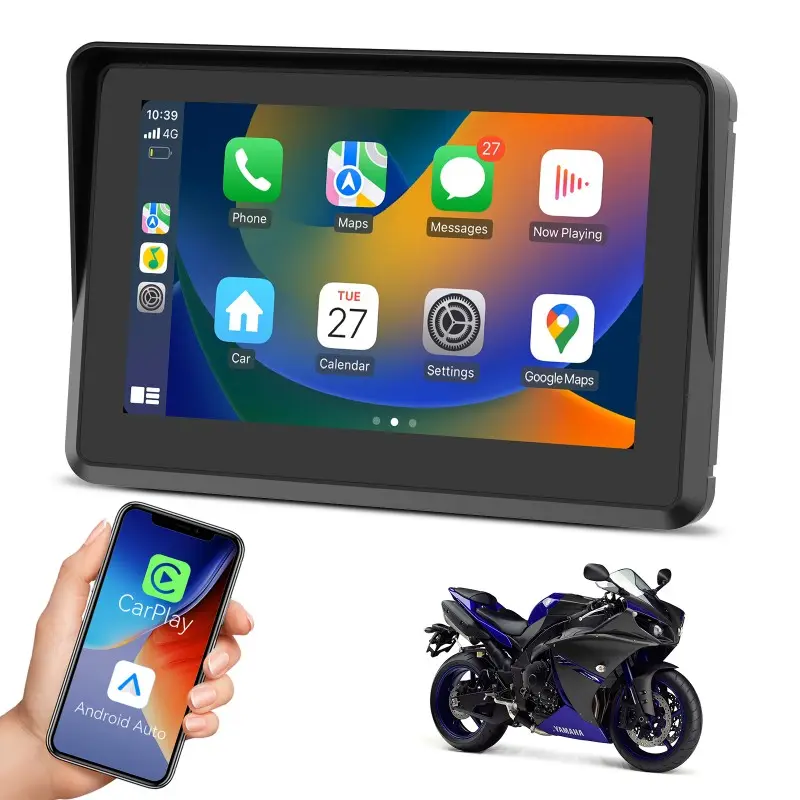 Portable sans fil CarPlay pour moto navigateur 5 "écran IPS Android lecteur automatique moto double dent bleu casque de travail