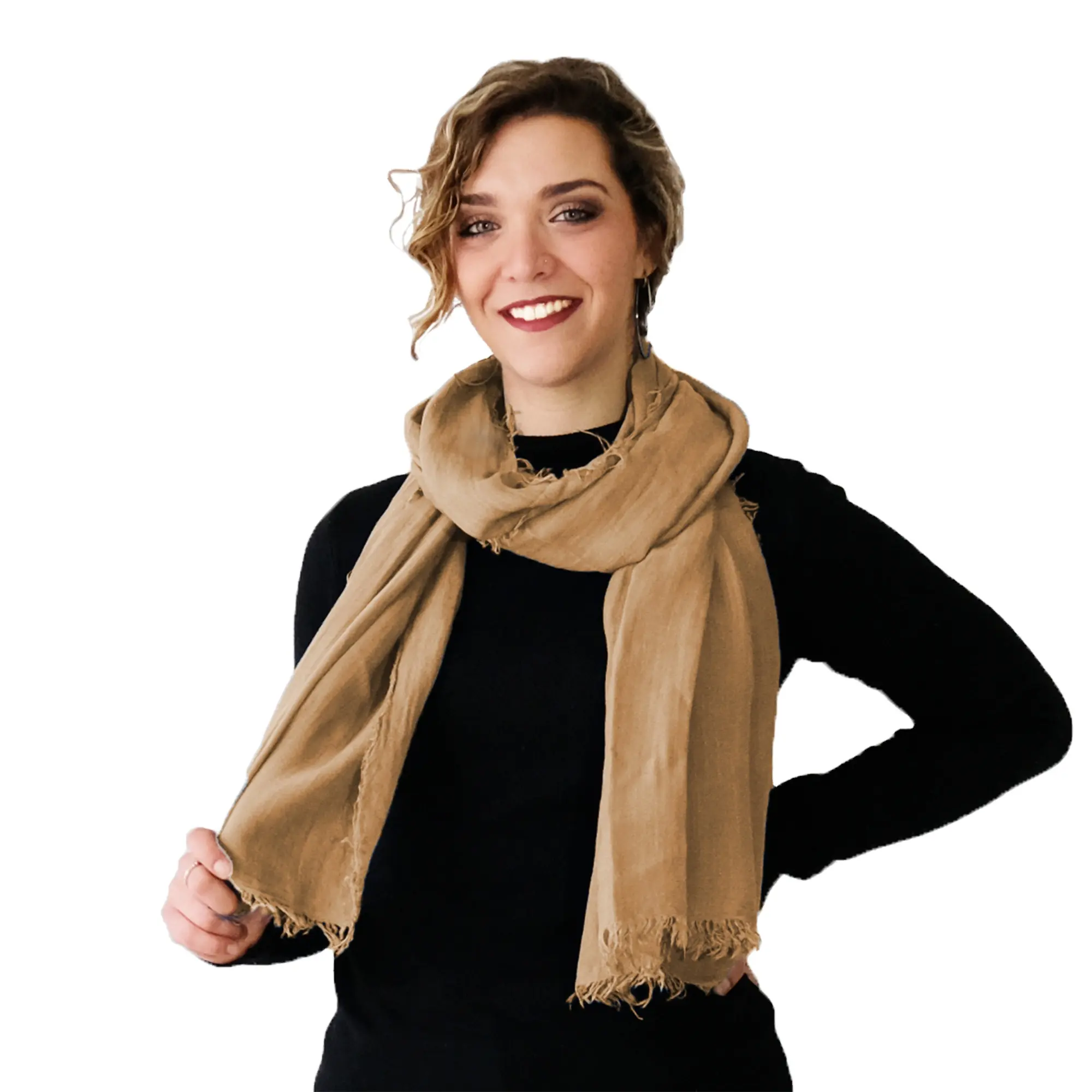 Made in Italy Bambusschal für Damen und Herren - Frühjahr Sommer Mode-Schal Unisex - Italienisch andere Schals & Schalen Kamellfarbe