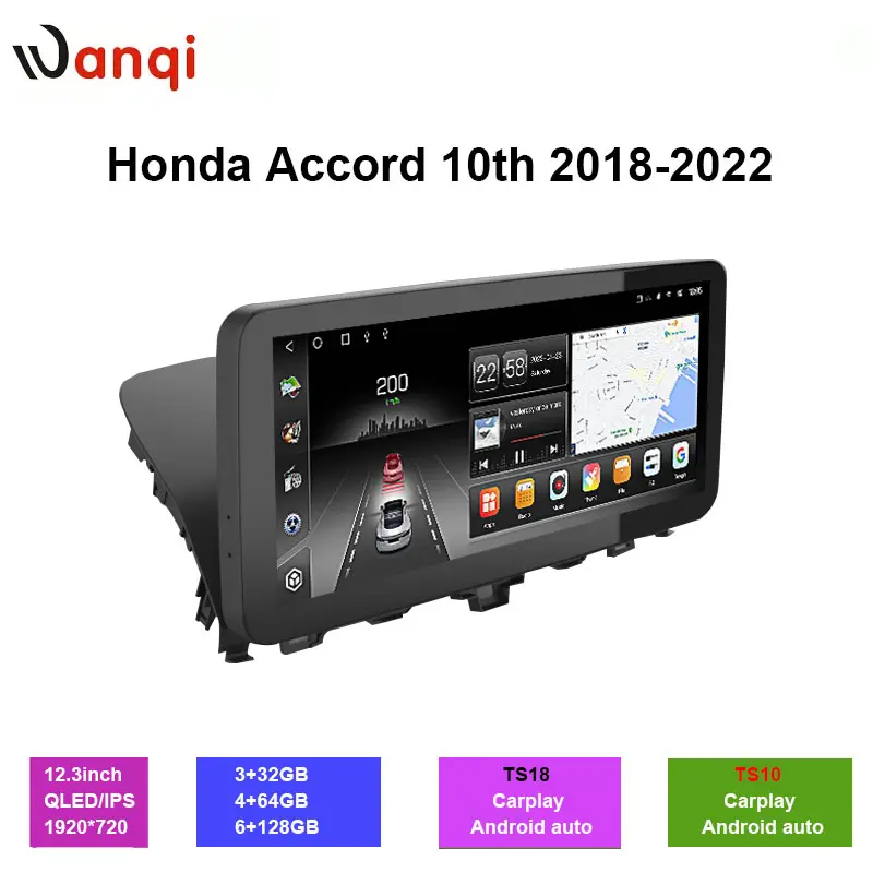 Carplay Layar Sentuh 12.3 Inci Pemutar DVD Mobil Android 11 untuk Honda Accord 10th 2018-2022 Radio Mobil Android 2din