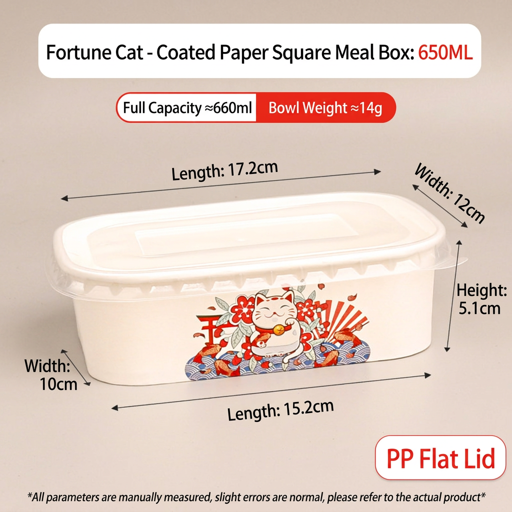 white cardboard - fortune cat 100 650ml bowls + pp lid