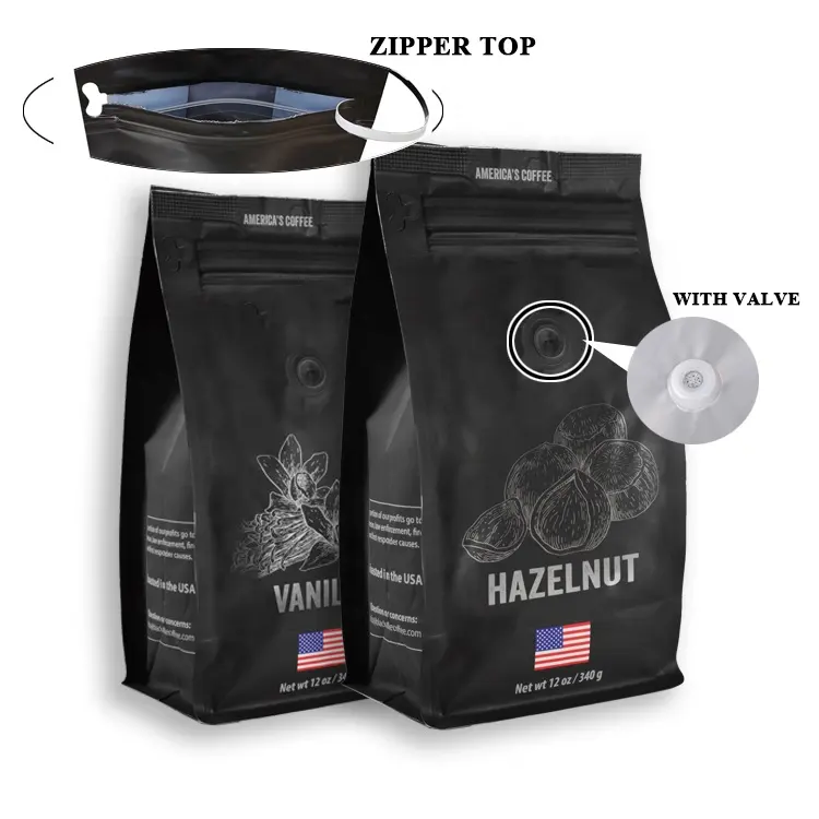 New Custom Recyclable 12OZ 5LB Coffee Bag Wholesale Coffee Packages Flat Bottom Coffee Bag With Valve