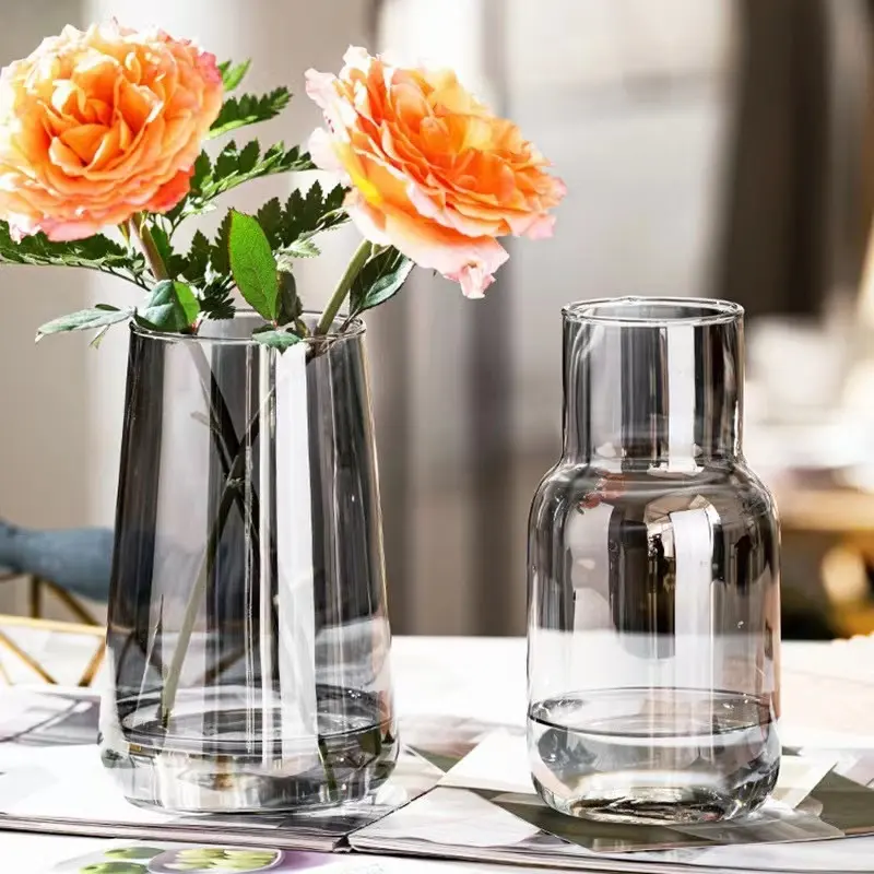 Décoration de maison de vase de bouteille de fleur en verre doré de couleur champagne nordique