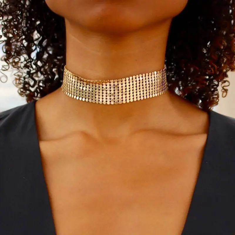 Collana personalizzata in rete di moda collane larghe con paillettes collare girocollo arcobaleno esagerato Sexy per le donne