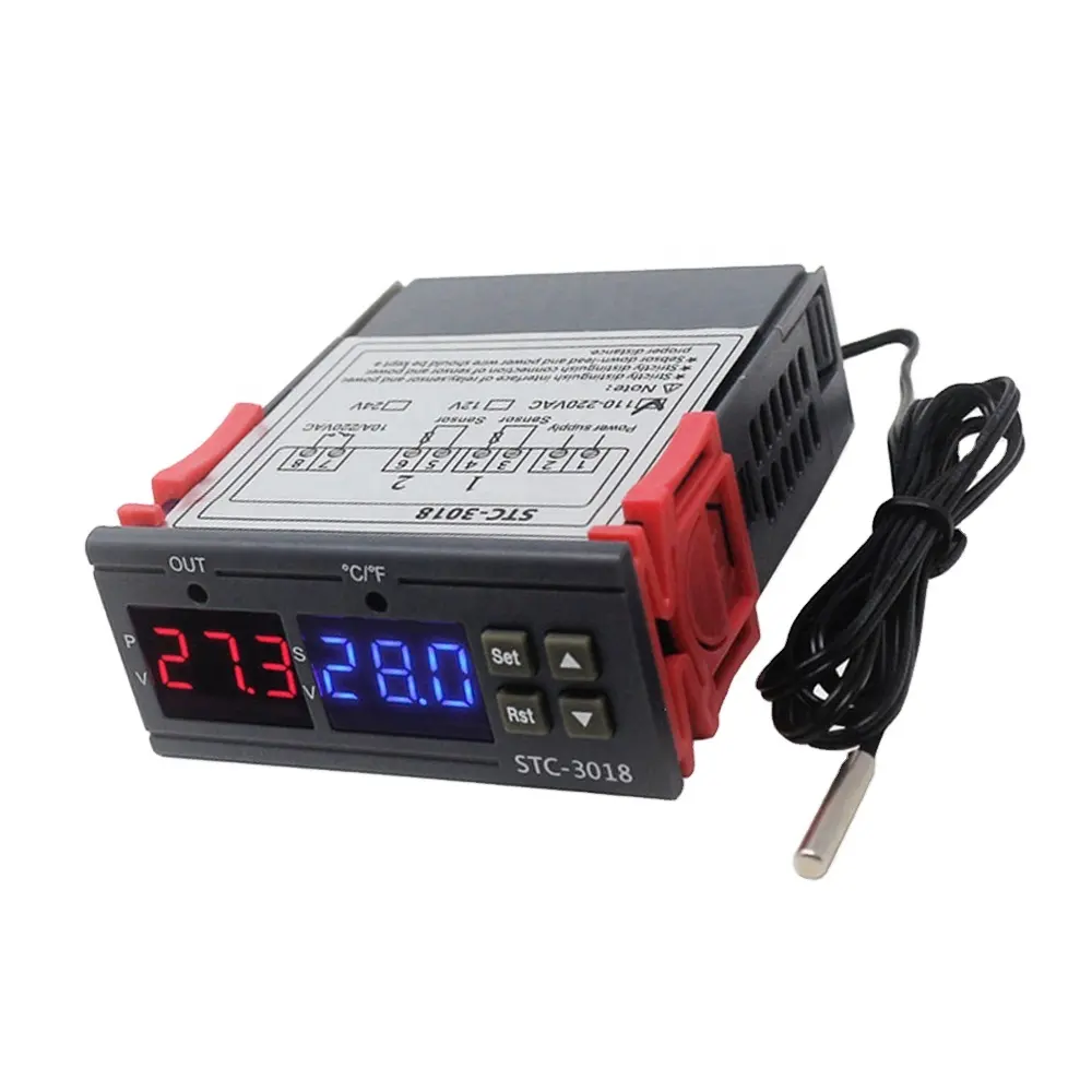 STC-3018 12V 24V 220V 디지털 온도 컨트롤러 C/F 온도 조절기 10A 릴레이 온도 조절기 난방 냉각 디지털 디스플레이