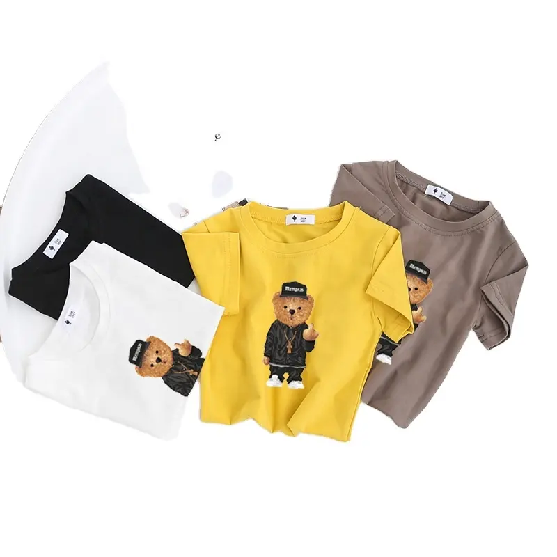 Camiseta de manga corta con estampado de oso para niños, jerséis de algodón, camisetas de verano