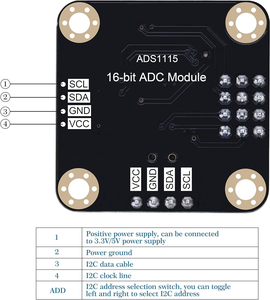 Stock CQRobot Ocean <strong>ADS1115</strong> 16-Bit Sensor Analog Signal and Digital Signal Acquisition or Conversion ADC Module