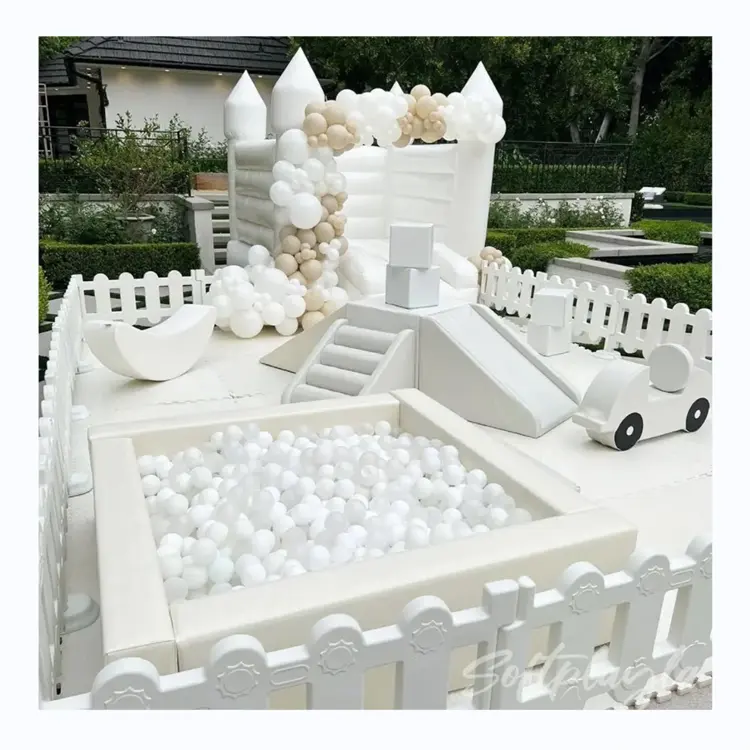 Witte Speeltoestellen Opblaasbare Soft Play Ball Pool Pit Met Glijbaan