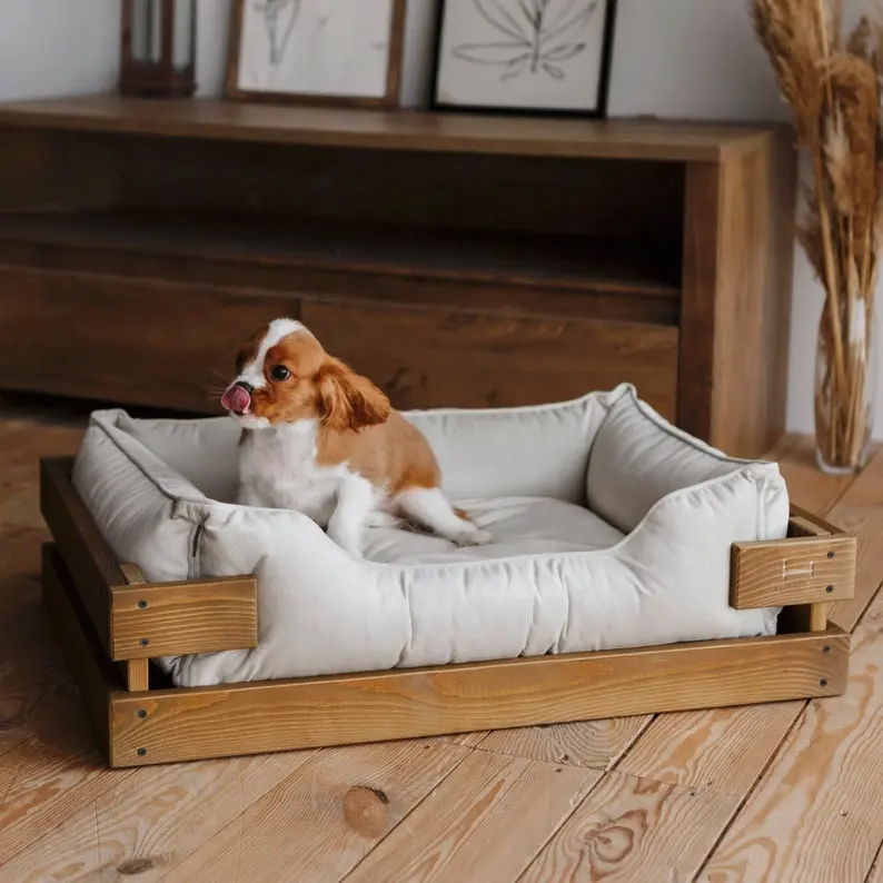 핫 디자인 대형 나무 개 침대 상자 가구 추가 개 침대 나무 프레임 애완 동물 침대