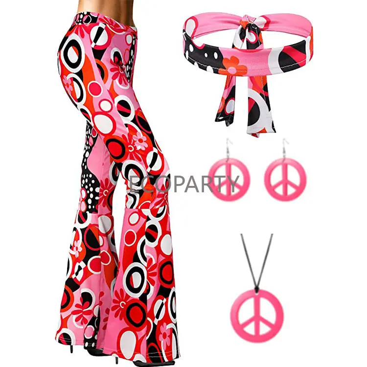 Fábrica diretamente fazer Ladies Tie Dye 60s 70s Hippy Costume womens 1960s 1970s Go Go Hippie Fancy Dress ecoparty