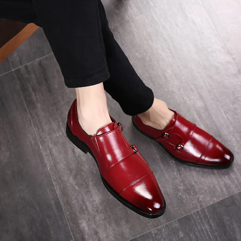 Mocasines cómodos de cuero sintético para hombre, zapatos formales a la moda, color rojo, para oficina