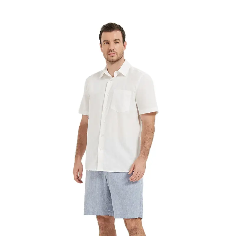 50% Linho de algodão Branco lazer com botão casual plus size curto camisas de verão dos homens para homens