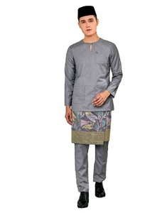 Müslüman erkekler Baju kusilk Melayu Slimfit kesme ipek modeli nakış Songket ve Baju Melayu Baju Raya