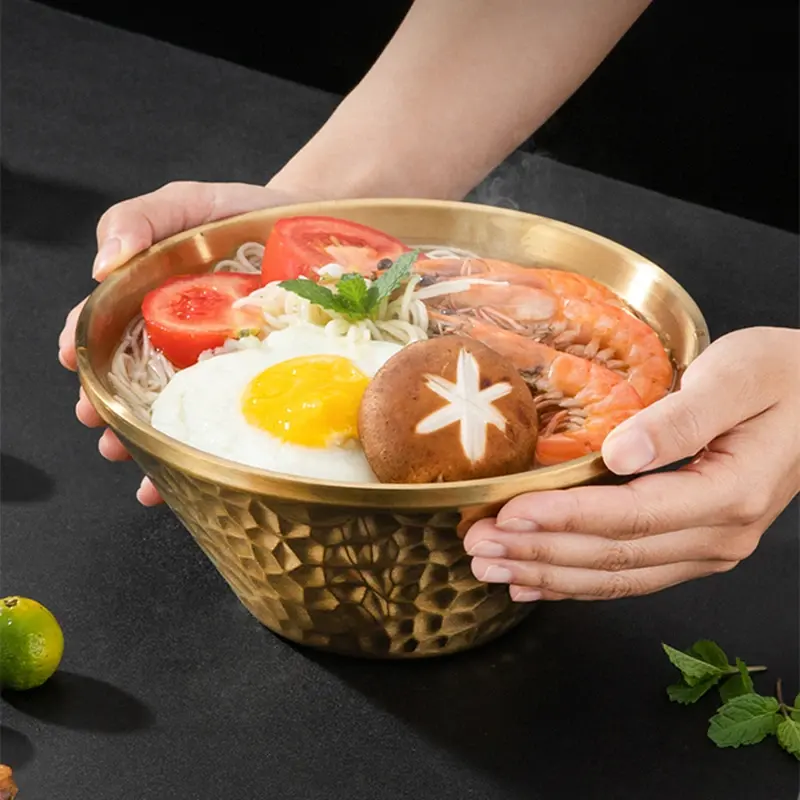 Tigela de aço inox 304 dupla camada cone ramen tigela de cozinha durável utensílios de mesa macarrão sopa tureen frutas salada tigela recipiente de alimentos