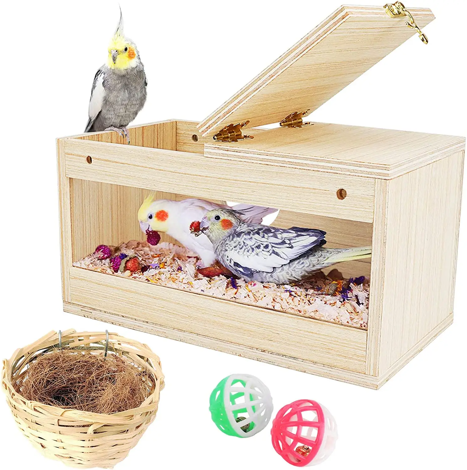 Ящик для гнездования попугаев, прозрачный ящик для гнездования, деревянный домик для птиц, наборы для гнезда для птиц с бамбуком