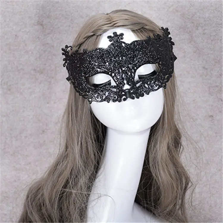 Máscara de zorro de Halloween Máscara de fiesta de brillo de polvo dorado Mascarada de plástico negro Máscara veneciana de Navidad