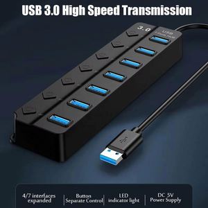 USB-концентратор 3,0 7 портов, высокоскоростной 5 Гбит/с, разветвитель, современный стиль, многоразовый адаптер питания с переключателем, длинный кабель, многорасширитель