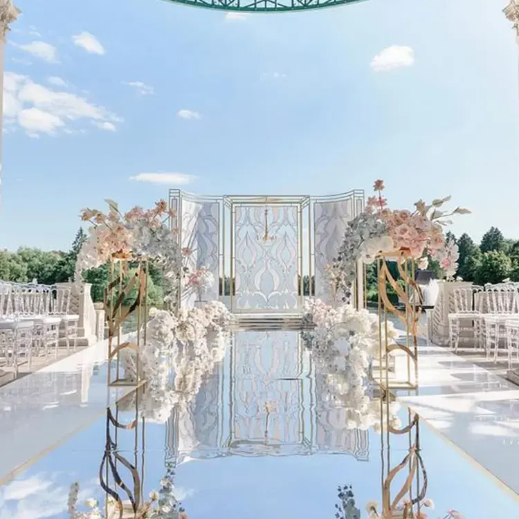 Décoration de scène de mariage blanc noir tapis tapis coureur de sol miroir tapis de sol feuille de miroir