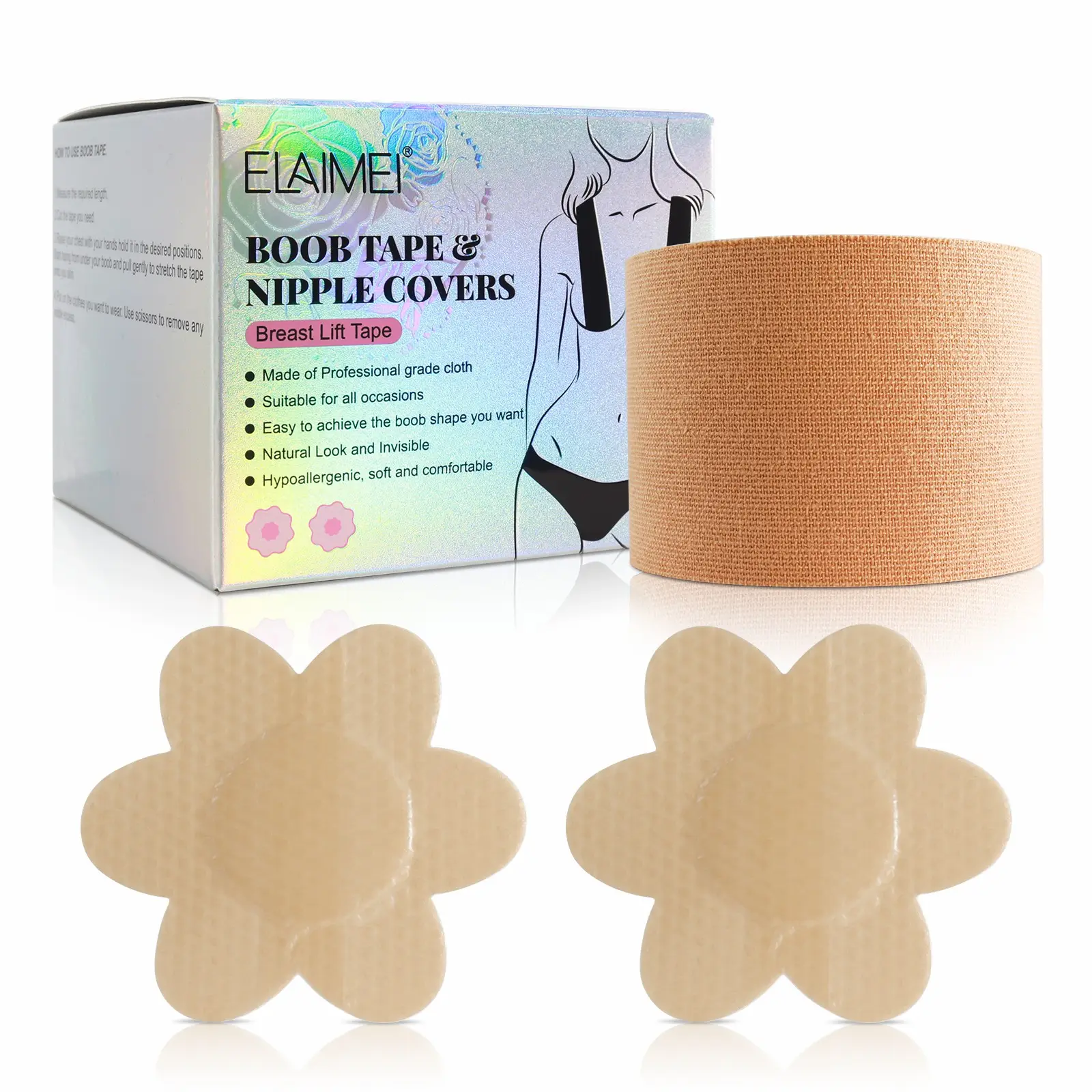 ELAIMEI-cubierta de silicona para pezón, transpirable Sujetador de algodón elástico, cinta de realce de senos, impermeable, rollo