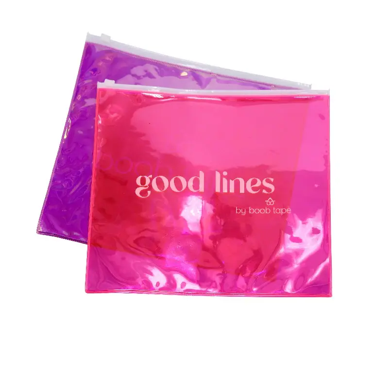 Custom nizza qualità di colore rosa sacchetto della chiusura lampo con logo PVC ologramma sacchetto a chiusura zip per cosmetici piccole cose da viaggio di imballaggio