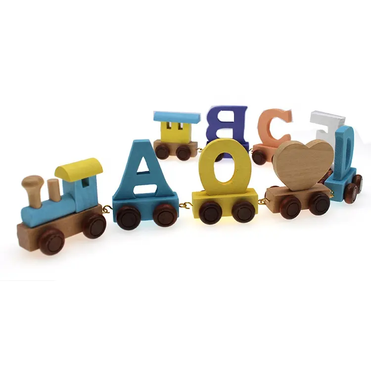 2023 personalizza il giocattolo del treno della lettera dell'alfabeto in legno colorato Set di lettere in legno giocattolo