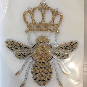 Custom Designer <strong>Crown</strong> Queen Bee Rhinestone Heat Transfers Iron on Design Hot Fix Bee Rhinestones Transfers Motif for T-Shirt DIY - Product Image 1